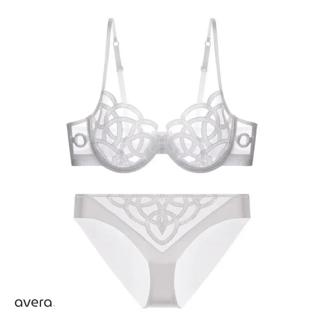 Hollow Out Lace Bra & Panty Set – Black & White