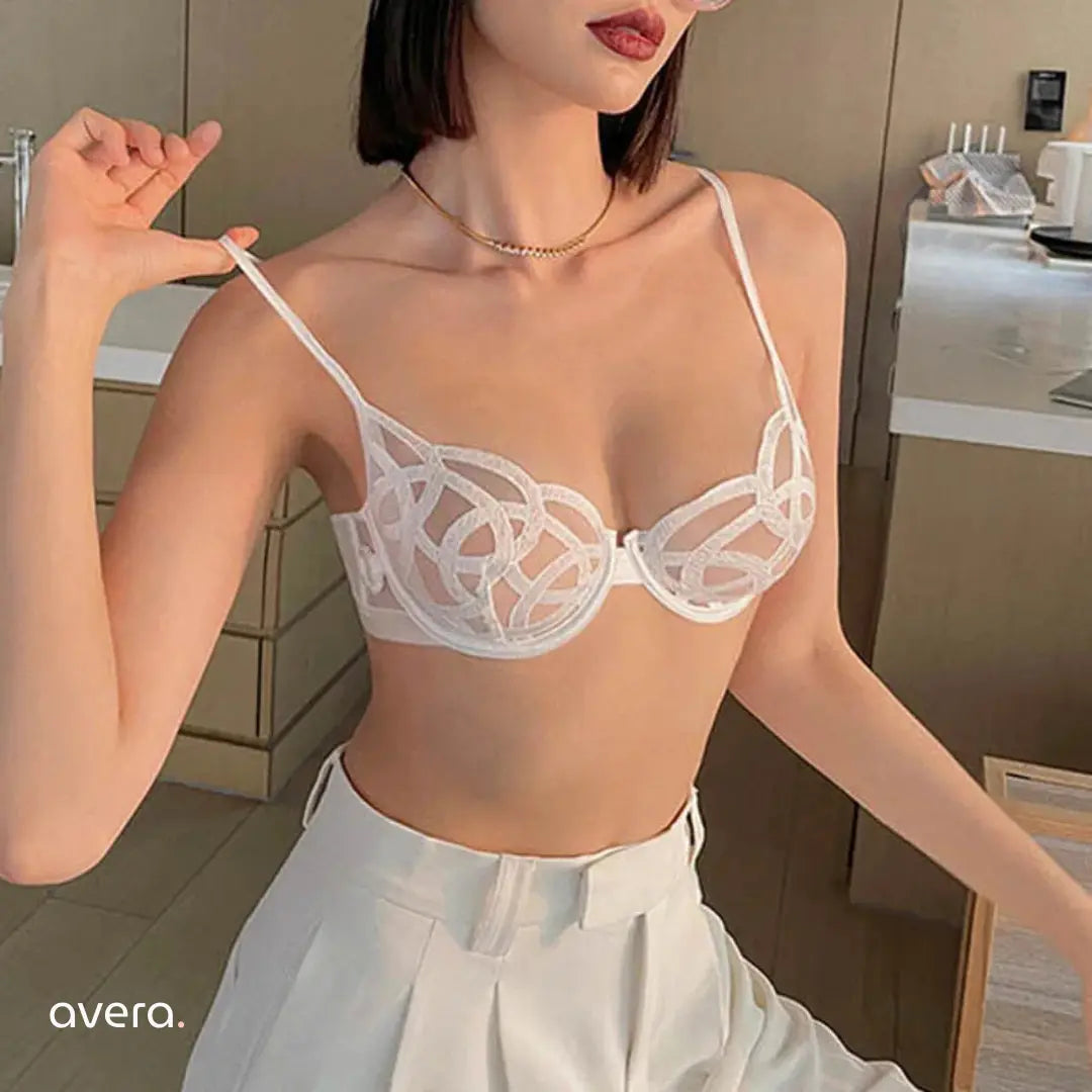 Hollow Out Lace Bra & Panty Set – Black & White