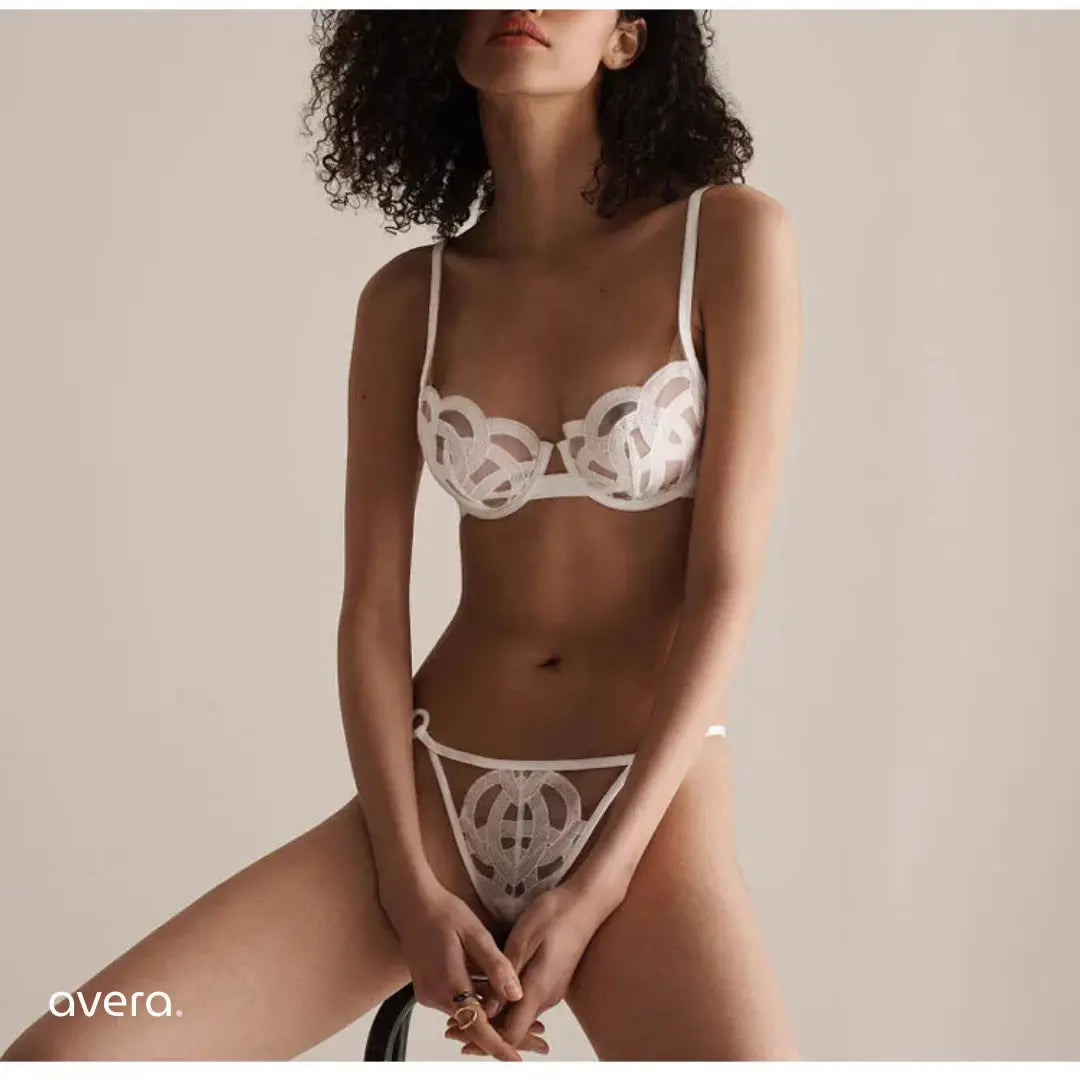 Hollow Out Lace Bra & Panty Set – Black & White