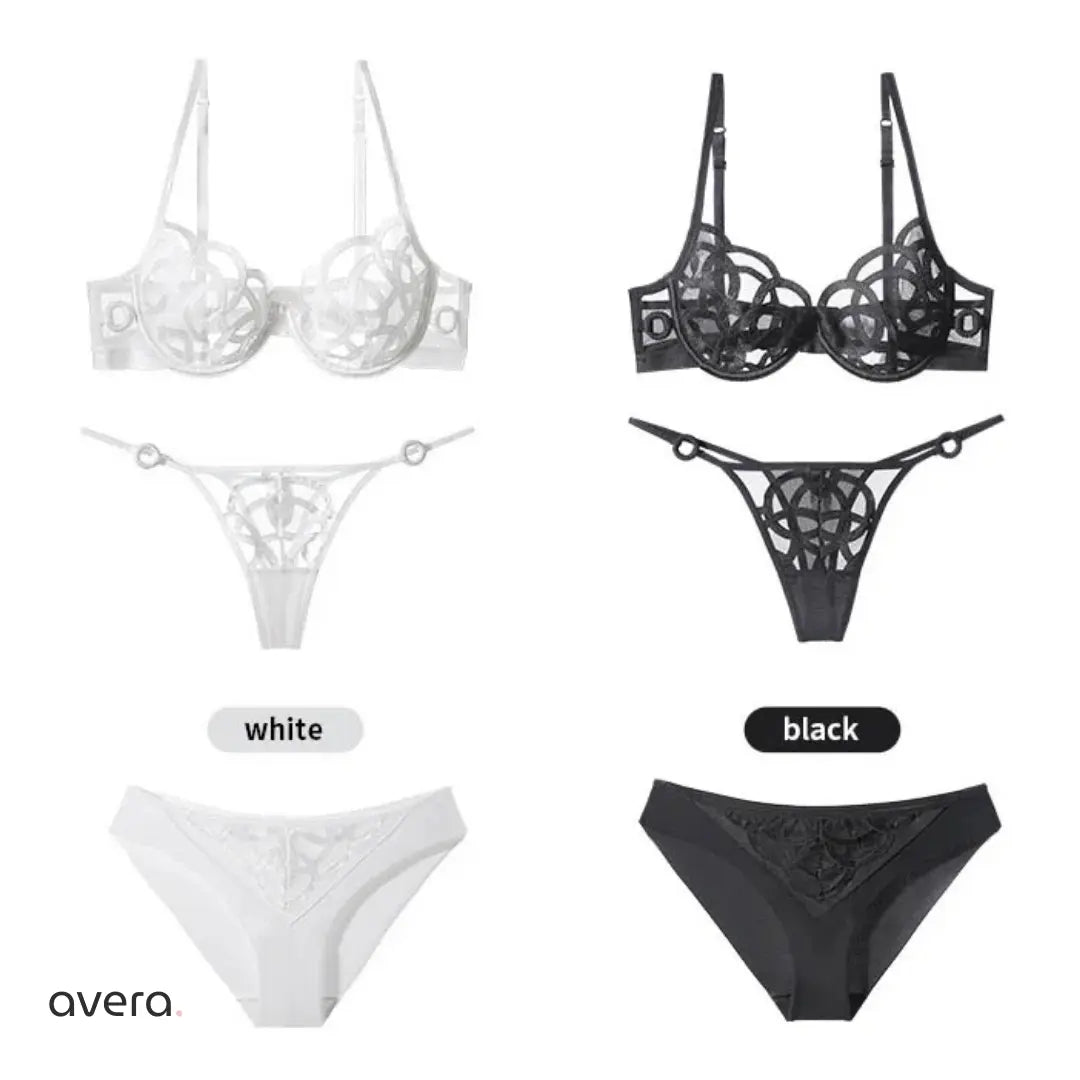 Hollow Out Lace Bra & Panty Set – Black & White
