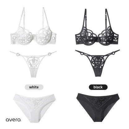 Hollow Out Lace Bra & Panty Set – Black & White