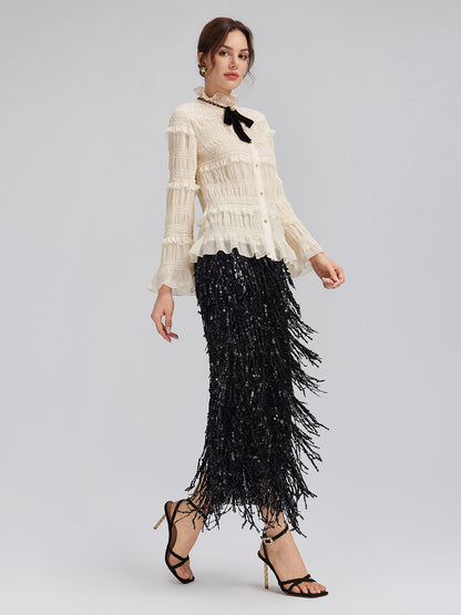 Tassel Sequin Midi Skirt