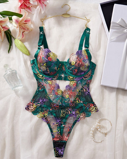 Women's Floral Embroidery Cut Out Sheer Sexy Lingerie - Seldom Seen Styles