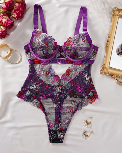 Women's Floral Embroidery Cut Out Sheer Sexy Lingerie - Seldom Seen Styles
