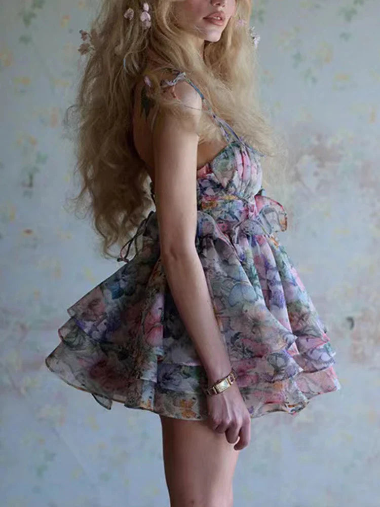 IRENA MINI DRESS Strap Flower Puffy Dress - Seldom Seen Styles