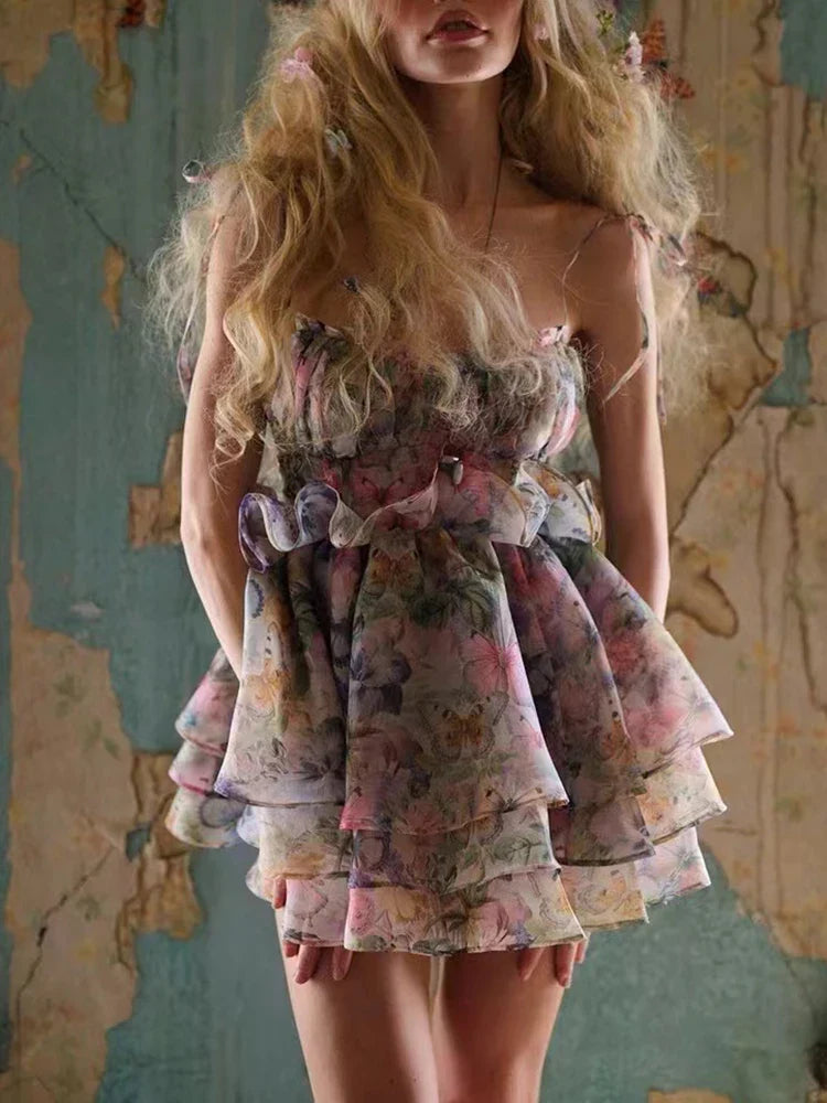 IRENA MINI DRESS Strap Flower Puffy Dress - Seldom Seen Styles