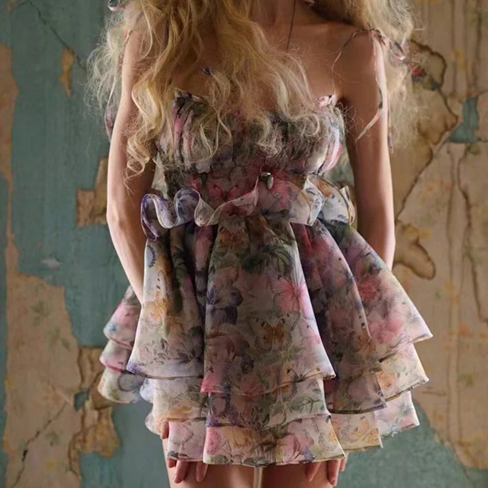 IRENA MINI DRESS Strap Flower Puffy Dress - Seldom Seen Styles