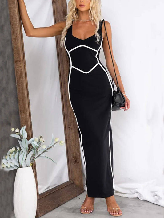 In The Heads Turn Line Trim Bodycon Stretch Maxi Dress - Seldom Seen Styles