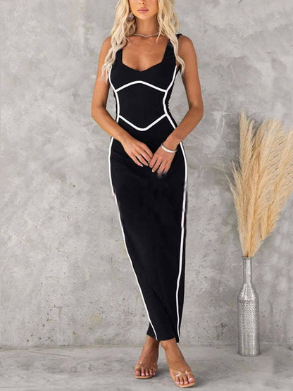 In The Heads Turn Line Trim Bodycon Stretch Maxi Dress - Seldom Seen Styles