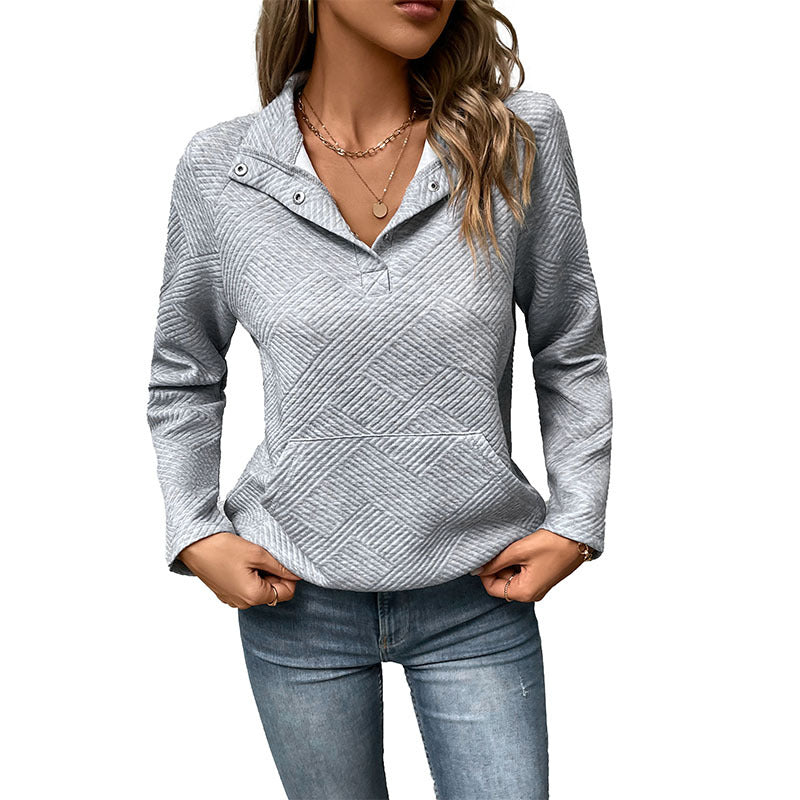 Independent Station Wholesale Hot Selling Multi-color Casual Simple Versatile Long Sleeve Textured Solid Color Cross-border Sweatshirt - Seldom Seen Styles