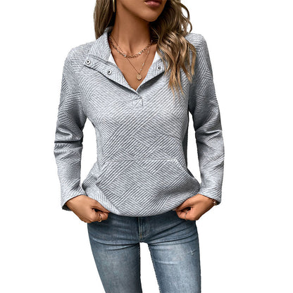Independent Station Wholesale Hot Selling Multi-color Casual Simple Versatile Long Sleeve Textured Solid Color Cross-border Sweatshirt - Seldom Seen Styles