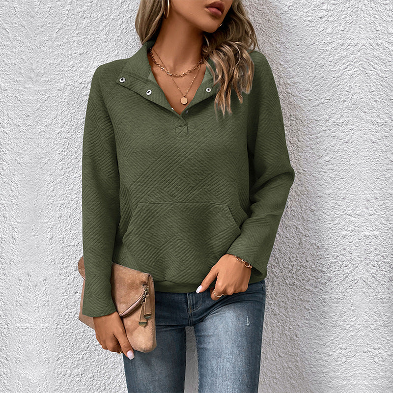 Independent Station Wholesale Hot Selling Multi-color Casual Simple Versatile Long Sleeve Textured Solid Color Cross-border Sweatshirt - Seldom Seen Styles