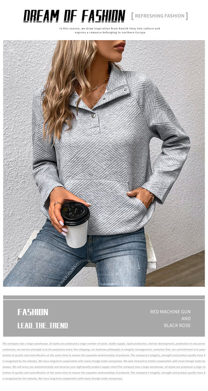 Independent Station Wholesale Hot Selling Multi-color Casual Simple Versatile Long Sleeve Textured Solid Color Cross-border Sweatshirt - Seldom Seen Styles