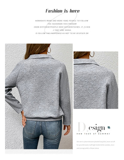 Independent Station Wholesale Hot Selling Multi-color Casual Simple Versatile Long Sleeve Textured Solid Color Cross-border Sweatshirt - Seldom Seen Styles