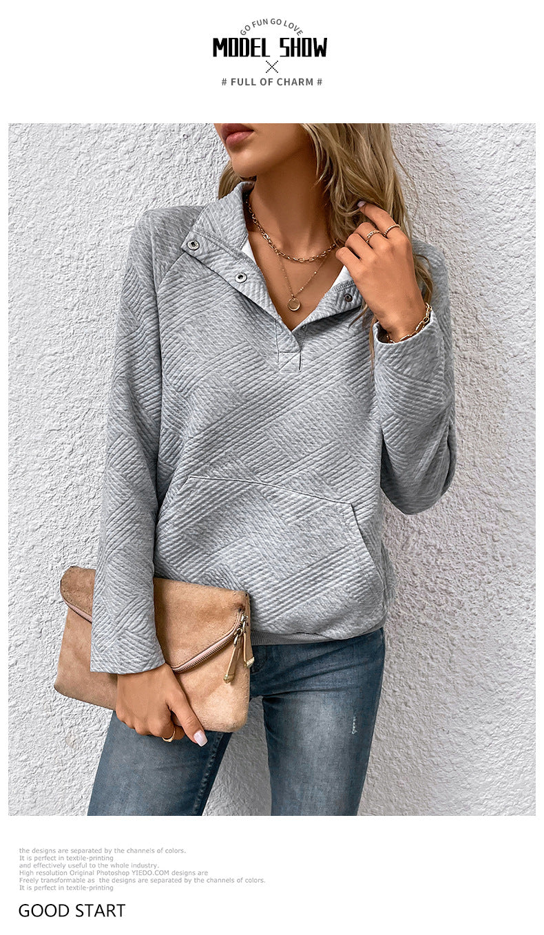 Independent Station Wholesale Hot Selling Multi-color Casual Simple Versatile Long Sleeve Textured Solid Color Cross-border Sweatshirt - Seldom Seen Styles