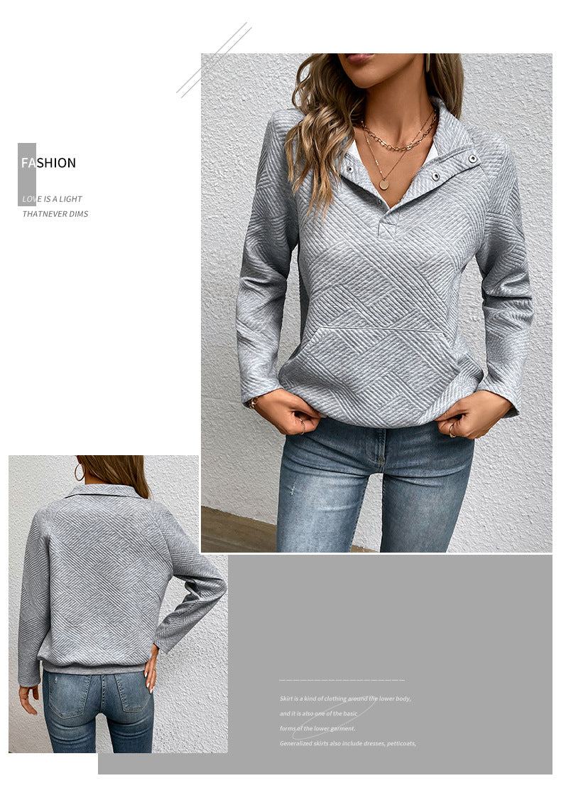 Independent Station Wholesale Hot Selling Multi-color Casual Simple Versatile Long Sleeve Textured Solid Color Cross-border Sweatshirt - Seldom Seen Styles