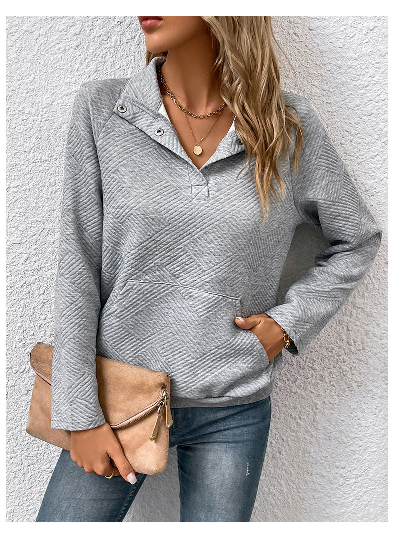 Independent Station Wholesale Hot Selling Multi-color Casual Simple Versatile Long Sleeve Textured Solid Color Cross-border Sweatshirt - Seldom Seen Styles