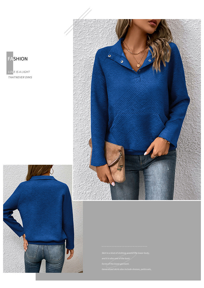 Independent Station Wholesale Hot Selling Multi-color Casual Simple Versatile Long Sleeve Textured Solid Color Cross-border Sweatshirt - Seldom Seen Styles