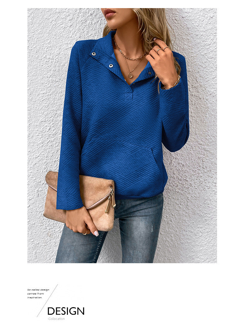 Independent Station Wholesale Hot Selling Multi-color Casual Simple Versatile Long Sleeve Textured Solid Color Cross-border Sweatshirt - Seldom Seen Styles