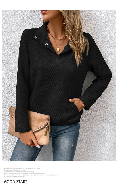 Independent Station Wholesale Hot Selling Multi-color Casual Simple Versatile Long Sleeve Textured Solid Color Cross-border Sweatshirt - Seldom Seen Styles