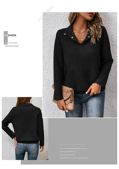 Independent Station Wholesale Hot Selling Multi-color Casual Simple Versatile Long Sleeve Textured Solid Color Cross-border Sweatshirt - Seldom Seen Styles