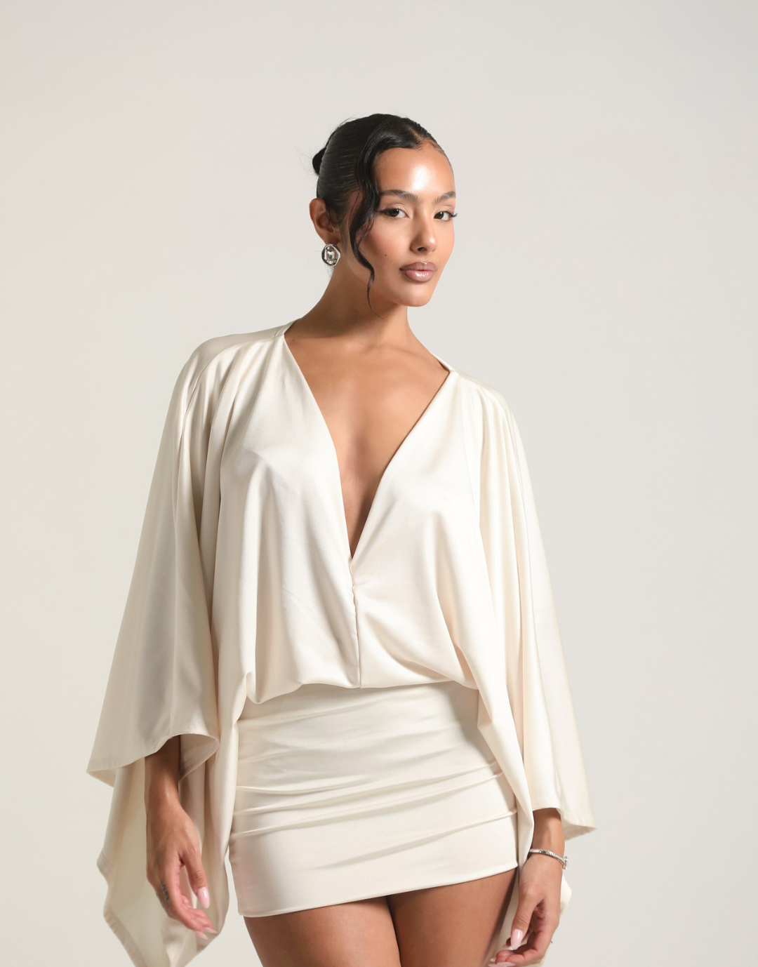 Isla Mini Dress Flowy  Long Sleeve Deep V Neck Dresses - Seldom Seen Styles