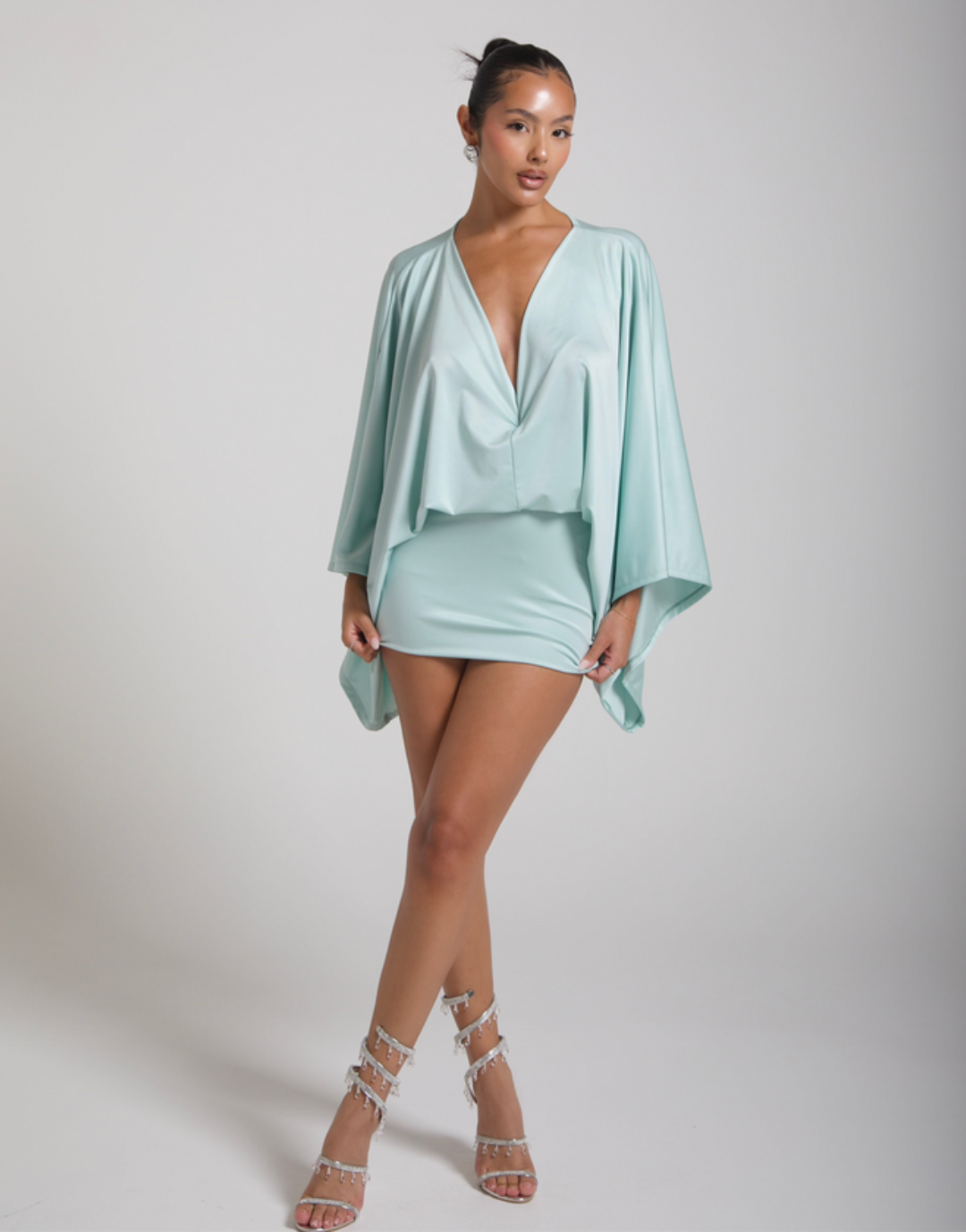 Isla Mini Dress Flowy  Long Sleeve Deep V Neck Dresses - Seldom Seen Styles