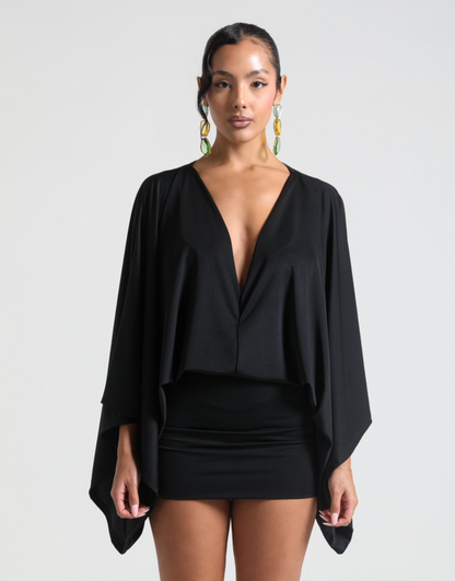 Isla Mini Dress Flowy  Long Sleeve Deep V Neck Dresses - Seldom Seen Styles