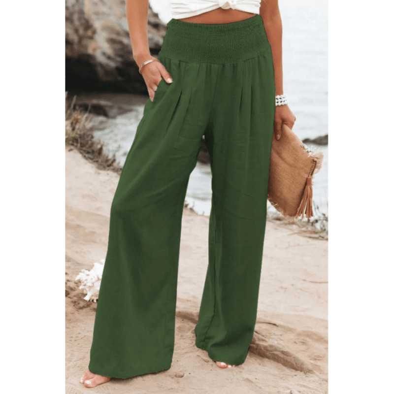 Womens Elastic High Waisted Palazzo Pants Casual Wide Leg Long Lounge Pant Trousers with Pocket