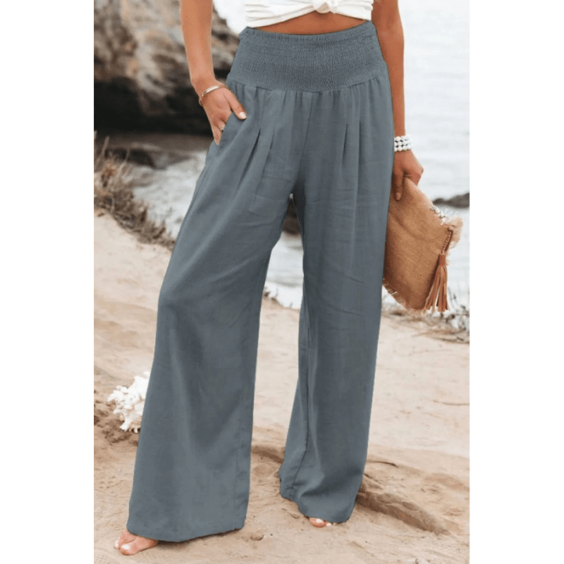 Womens Elastic High Waisted Palazzo Pants Casual Wide Leg Long Lounge Pant Trousers with Pocket