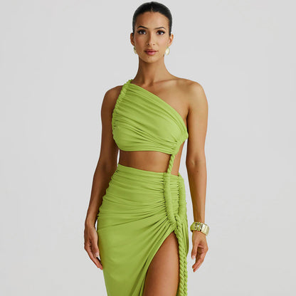 Juliana Rope Detail Ruched One Shoulder Cutout Stretch Maxi Dress - Seldom Seen Styles