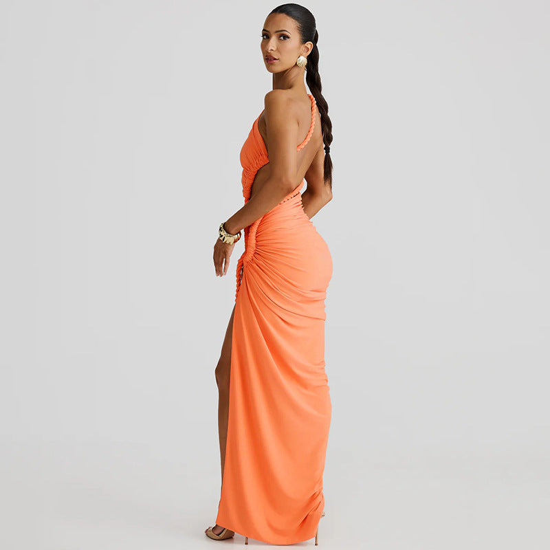 Juliana Rope Detail Ruched One Shoulder Cutout Stretch Maxi Dress - Seldom Seen Styles