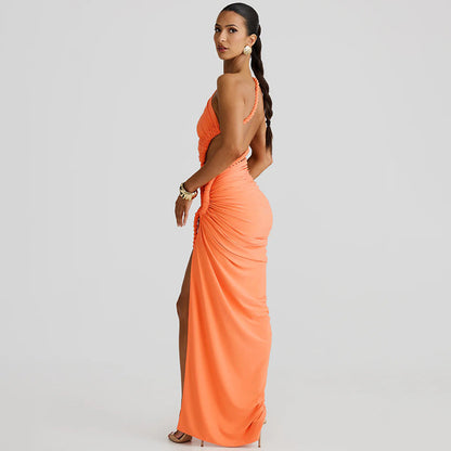 Juliana Rope Detail Ruched One Shoulder Cutout Stretch Maxi Dress - Seldom Seen Styles