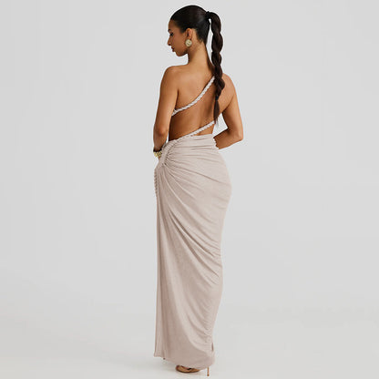 Juliana Rope Detail Ruched One Shoulder Cutout Stretch Maxi Dress - Seldom Seen Styles