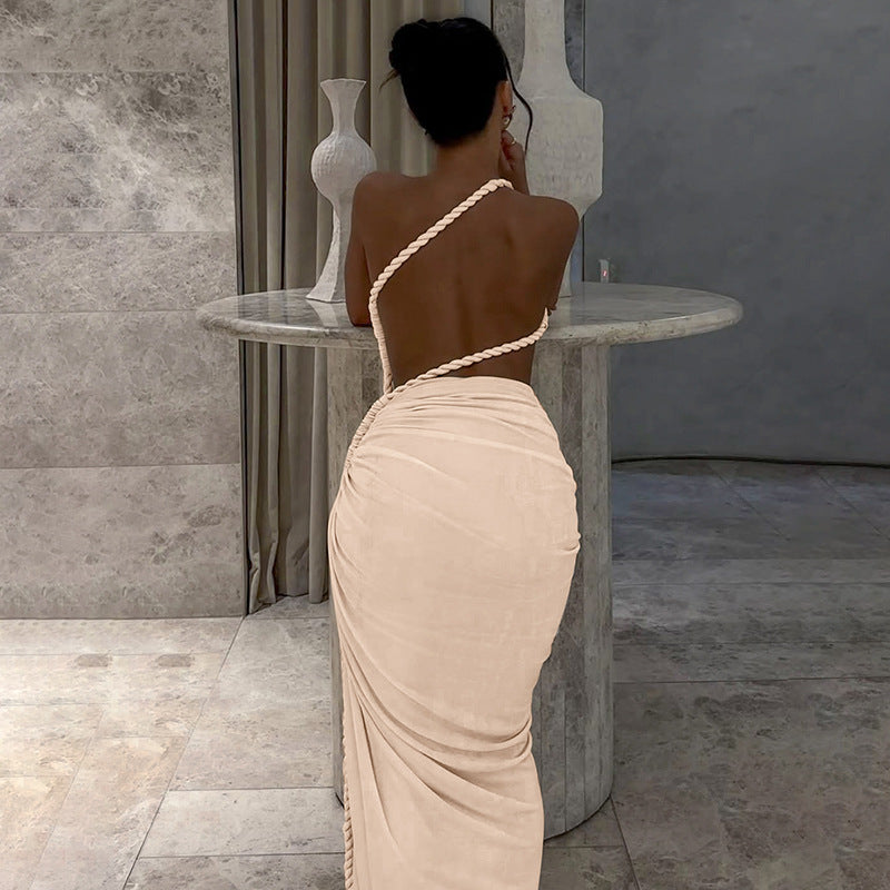 Juliana Rope Detail Ruched One Shoulder Cutout Stretch Maxi Dress - Seldom Seen Styles