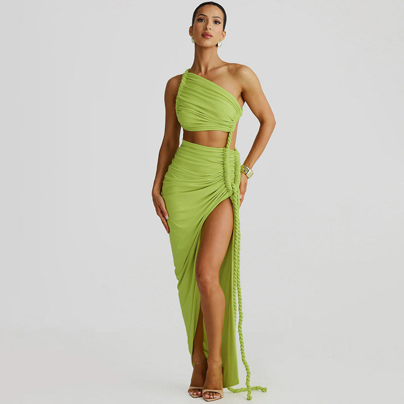 Juliana Rope Detail Ruched One Shoulder Cutout Stretch Maxi Dress - Seldom Seen Styles
