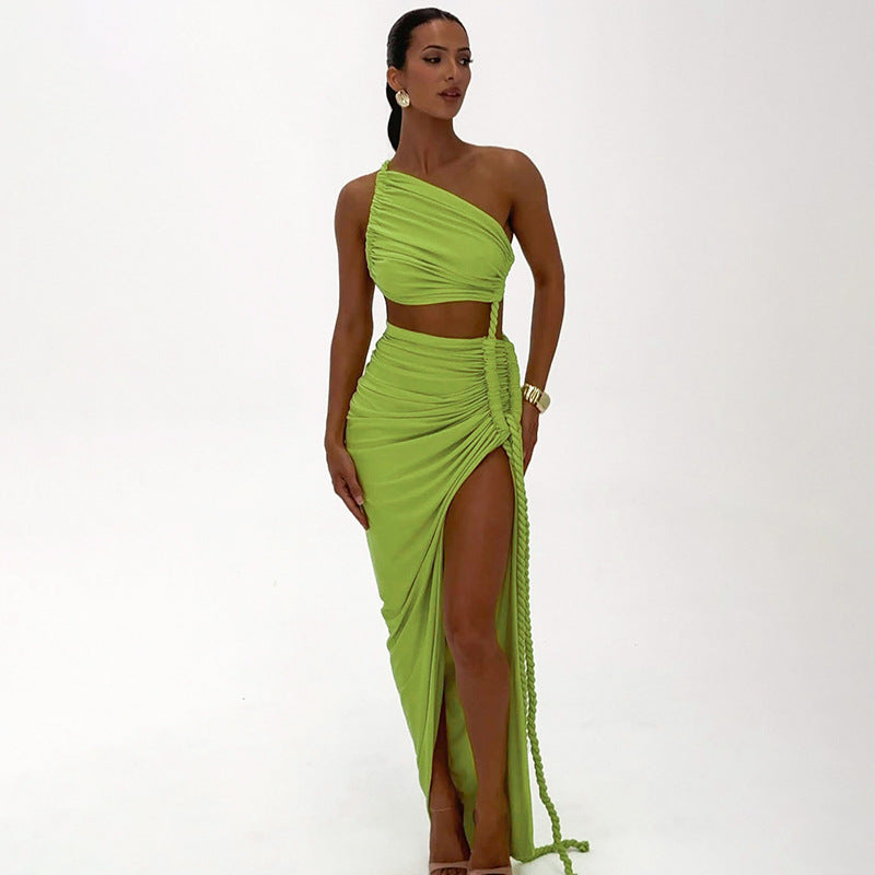 Juliana Rope Detail Ruched One Shoulder Cutout Stretch Maxi Dress - Seldom Seen Styles
