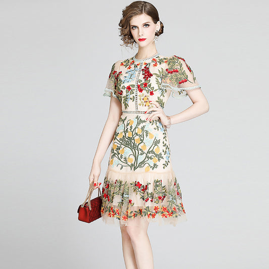 Julieta Floral Embroidery Midi Dress Bodycon Ruffle Dress - Seldom Seen Styles