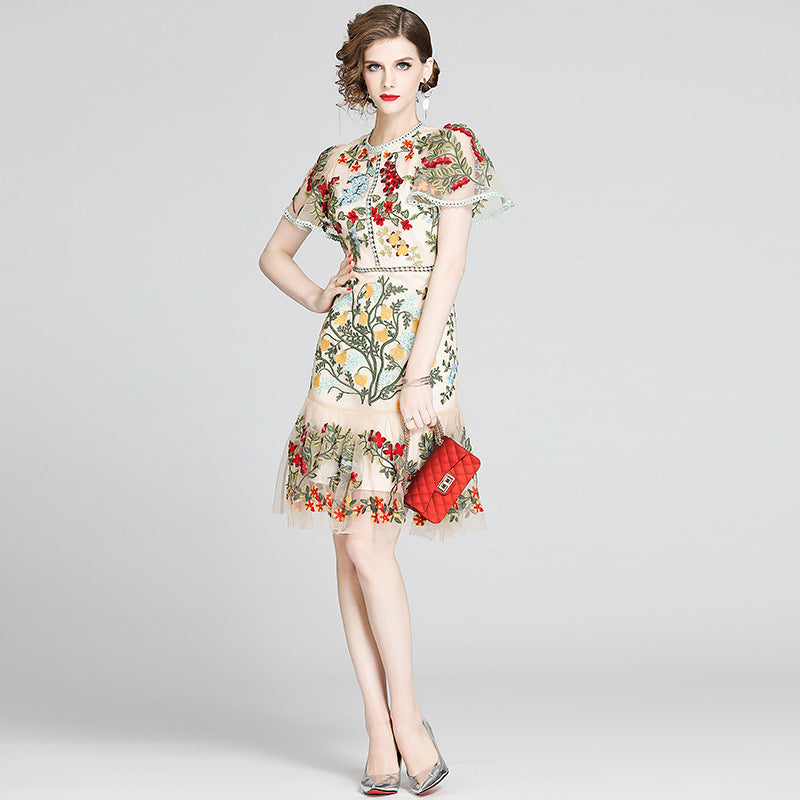 Julieta Floral Embroidery Midi Dress Bodycon Ruffle Dress - Seldom Seen Styles