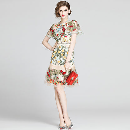 Julieta Floral Embroidery Midi Dress Bodycon Ruffle Dress - Seldom Seen Styles
