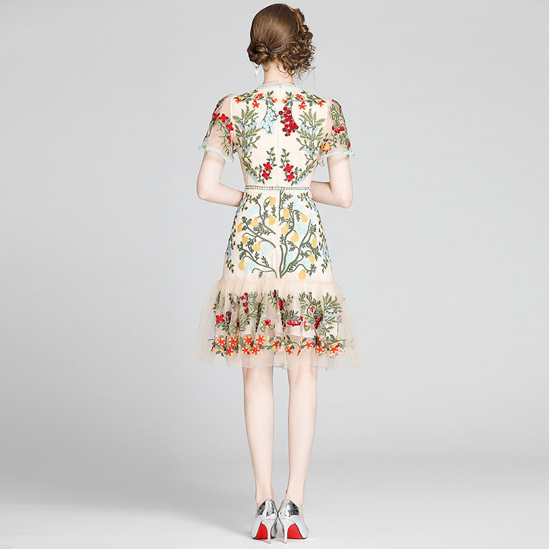 Julieta Floral Embroidery Midi Dress Bodycon Ruffle Dress - Seldom Seen Styles