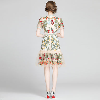 Julieta Floral Embroidery Midi Dress Bodycon Ruffle Dress - Seldom Seen Styles