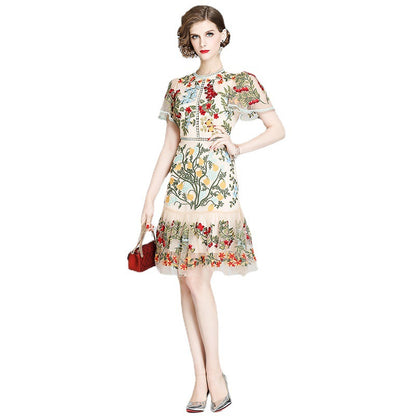 Julieta Floral Embroidery Midi Dress Bodycon Ruffle Dress - Seldom Seen Styles