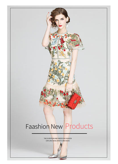 Julieta Floral Embroidery Midi Dress Bodycon Ruffle Dress - Seldom Seen Styles