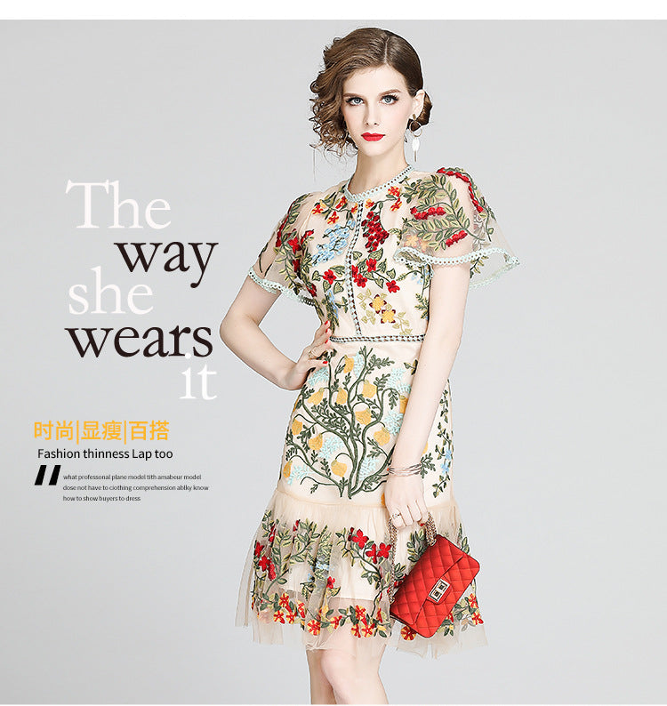 Julieta Floral Embroidery Midi Dress Bodycon Ruffle Dress - Seldom Seen Styles