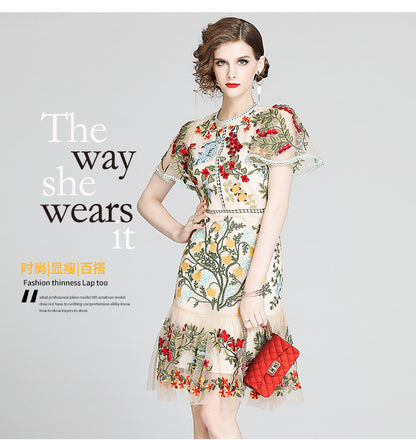 Julieta Floral Embroidery Midi Dress Bodycon Ruffle Dress - Seldom Seen Styles
