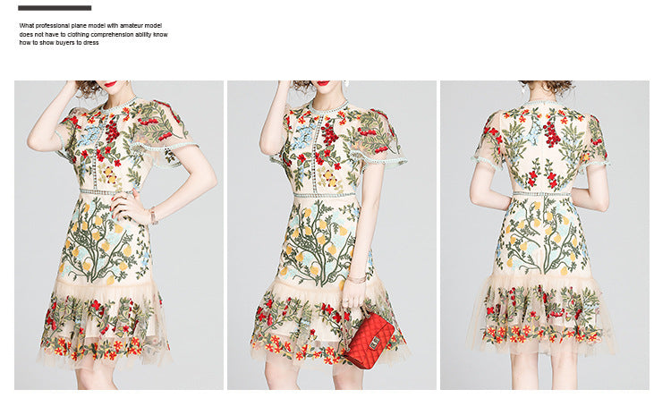 Julieta Floral Embroidery Midi Dress Bodycon Ruffle Dress - Seldom Seen Styles