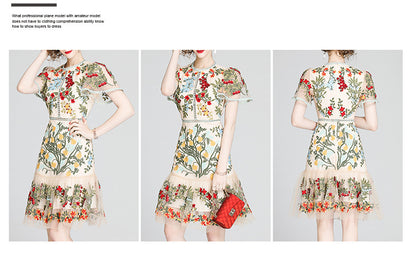 Julieta Floral Embroidery Midi Dress Bodycon Ruffle Dress - Seldom Seen Styles