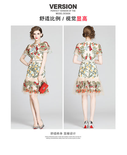 Julieta Floral Embroidery Midi Dress Bodycon Ruffle Dress - Seldom Seen Styles