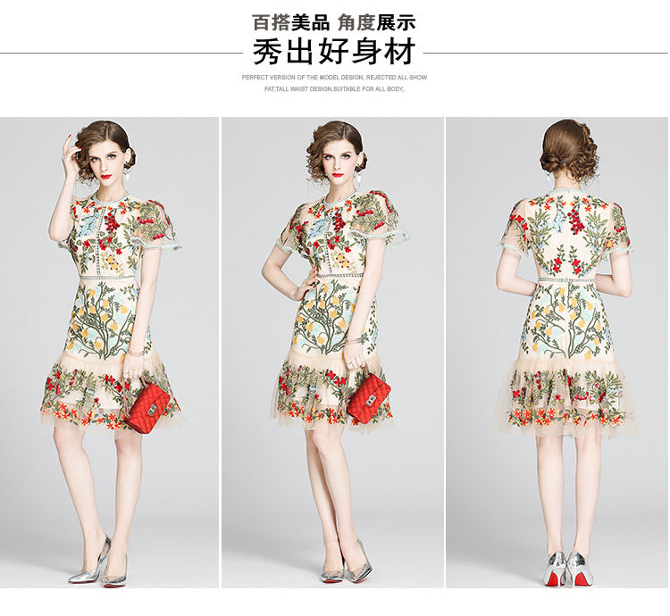 Julieta Floral Embroidery Midi Dress Bodycon Ruffle Dress - Seldom Seen Styles